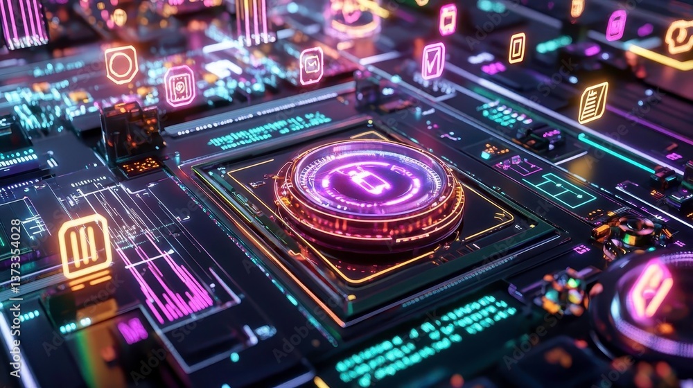 Neon Tech UI Interface, Futuristic Digital - Neon and vibrant colors Neon Tech UI Interface, Futuristic Digital - Neon and vibrant colors