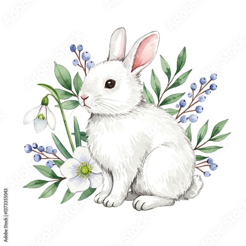 white rabbit with flowers