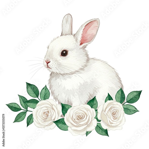 white rabbit with flowers