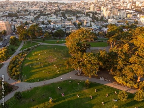 Canvas Print People enjoy leisure time at Alamo Square, San Francisco, California, USA