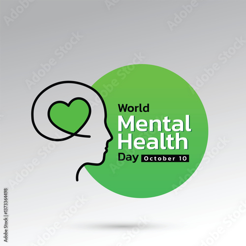 World Mental Health Day concept illustrate with the green ribbon that is the international symbol to become mental health awareness. Important day on 10 October.