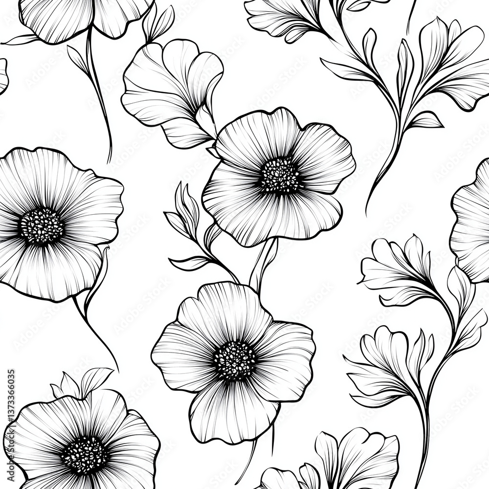 Elegant Floral Seamless Line Art Pattern Elegant Floral Seamless Line Art Pattern
