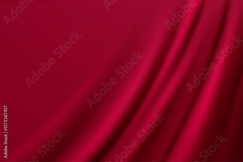 Deep red satin fabric with soft folds, digital design.  Smooth texture, uniform color background.  Luxurious textile rendering, elegant draping effect.