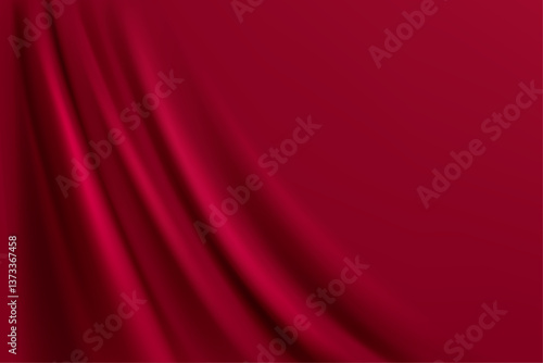 Deep red satin fabric draping, digital design.  Soft folds, uniform color background.  Luxurious texture, elegant textile rendering.