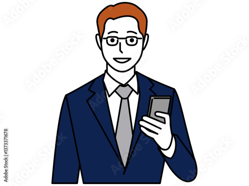 スマホをを持って話すスーツの男性
