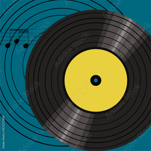 Vinyl disk retro player style illustration vector art decor design 70s, 80s, 90s music pattern	
