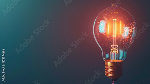 A minimalist composition of a light bulb filament glowing brightly, with space around for text or graphics.