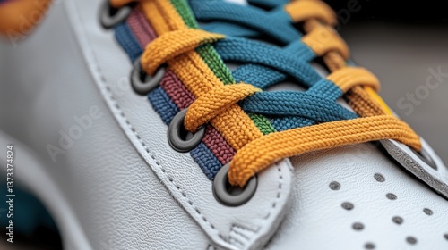 Colorful Rainbow Shoelaces on White Sneaker  Pride  LGBTQ   Fashion Detail