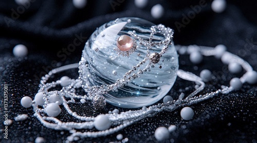 Celestial Sphere  Elegant Silver Jewelry   Pearl on Glass Orb