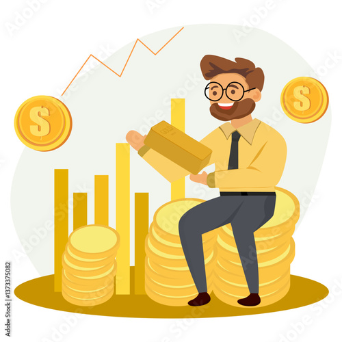 Businessman with dollar and gold. Gold trading concept.
