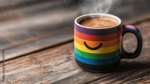 Rainbow Coffee Mug  LGBTQ  Pride  Hot Drink  Wooden Table