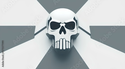 A minimalist monochrome skull with geometric elements in the background, exuding a bold and edgy artistic style. The sharp contrast between black, white, and gray adds a sense of mystery and power.

