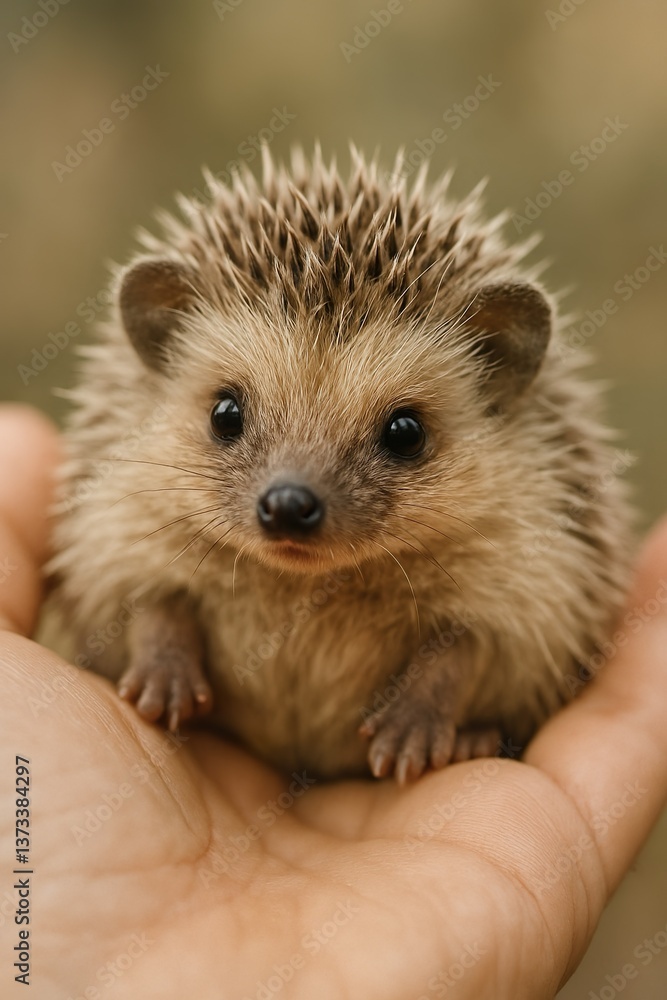 Fototapeta premium Baby Hedgehog Resting in Palm