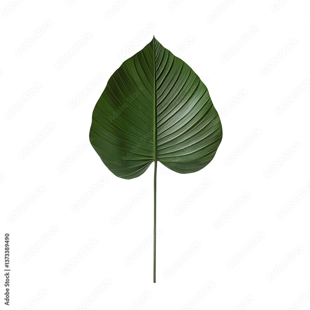 Fototapeta premium Green Leaf in Focus: A striking, close-up shot of a vibrant, heart-shaped green leaf. Its intricate textures and veins are perfectly rendered, highlighting the beauty of nature's design.