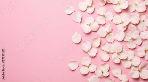 Delicate petals falling pink background floral arrangement soft environment aesthetic viewpoint beauty concept