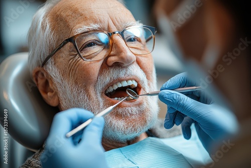 Dental checkup for elderly patient in clinic medical procedure calm environment close-up view