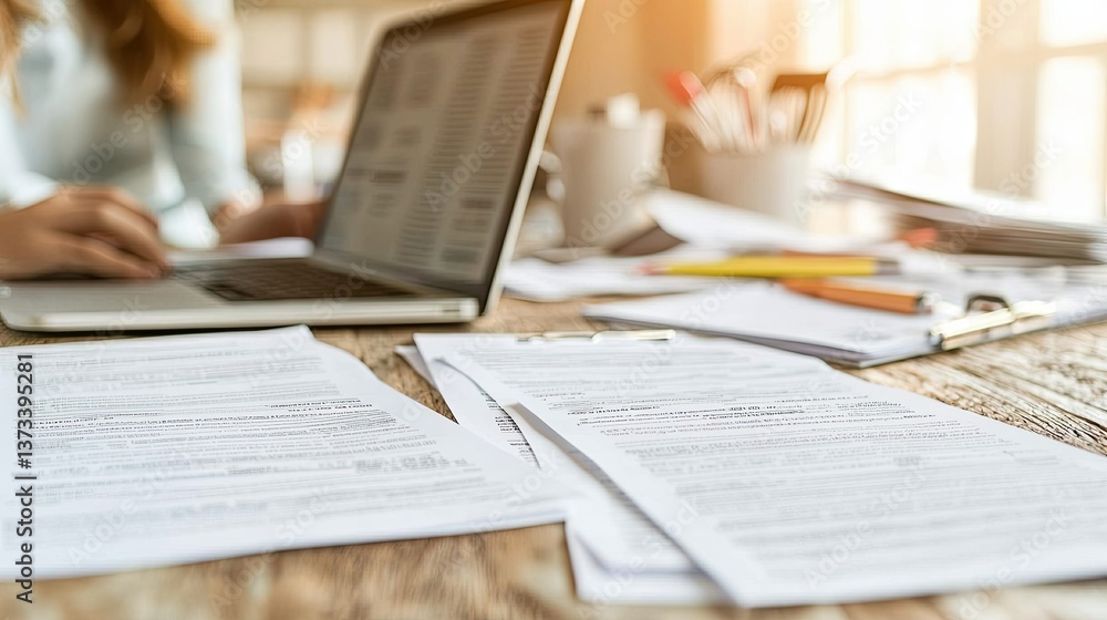Obraz premium Document management and productivity tips home office blog post bright environment close-up view organization strategies