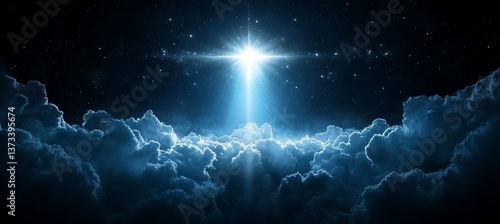 Bright star light on clouds space. Wildlife animal. Generative AI technology.	
