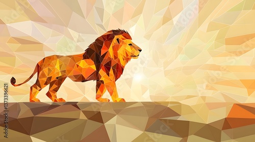 Polygonal lion illustration represented in a minimalist geometric style capturing the essence of wild majesty