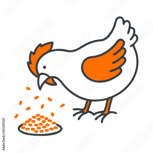 Chicken Eating Grains Icon – Farm Life Symbol for Agriculture Blogs, Educational Materials, Eco Packaging, and Animal Nutrition Infographics