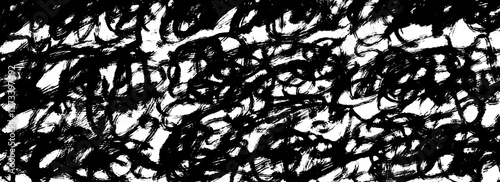 Black brush stroke scribbled texture. Hand drawn distressed grunge background for design template, banner, poster. Ink or paint doodled stroke wallpaper. Textured overlay pen scrawl backdrop. Vector