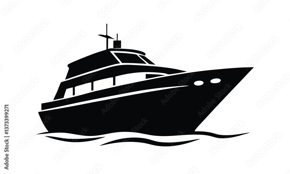 A yacht silhouette boat vector, motorboat silhouettes icon A yacht silhouette boat vector, motorboat silhouettes icon