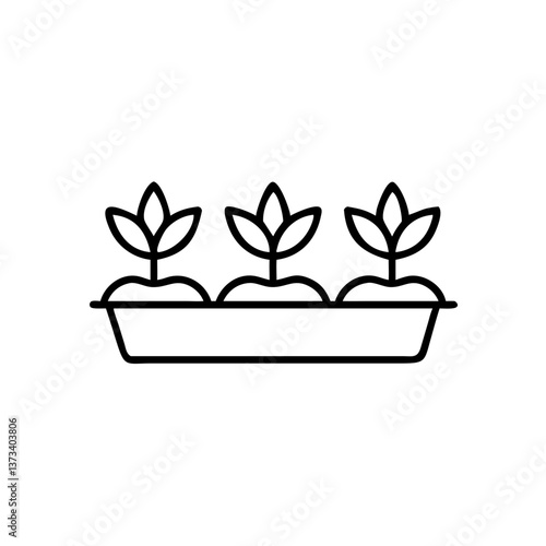 Seedlings in a tray with nutrients, line icon