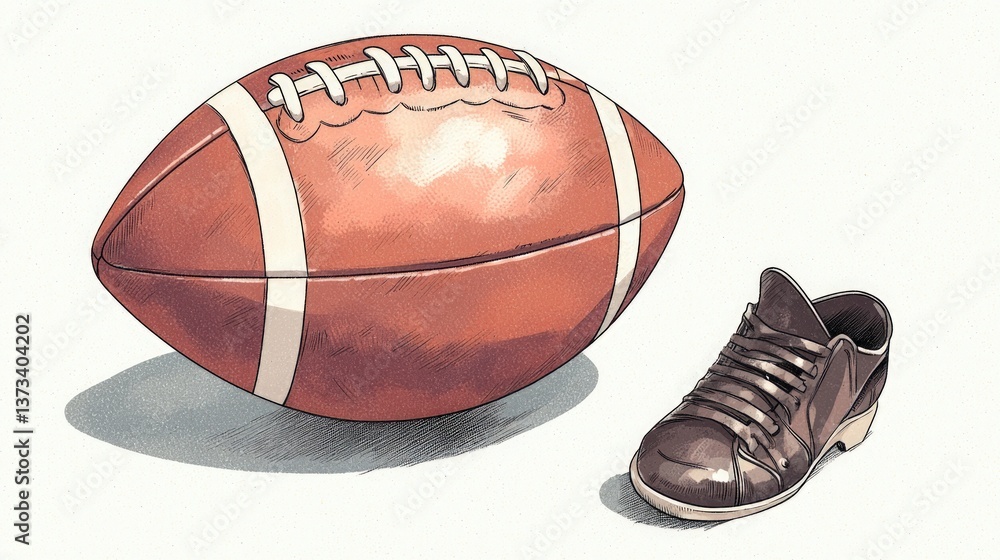 Obraz premium Vintage American Football Shoe Sports Competition Legacy Illustration Sketch Monoc