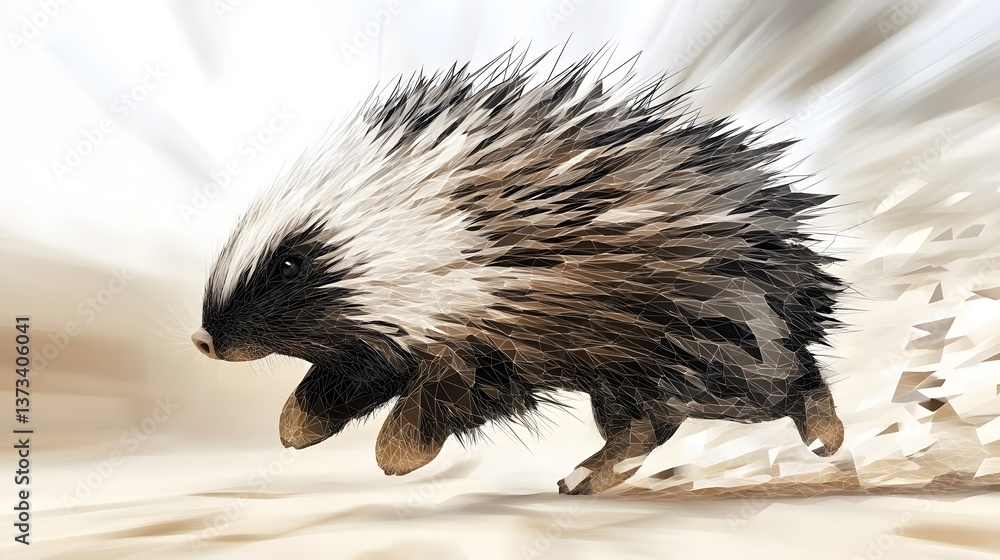 Simple geometric artistic illustration of a porcupine on a clean white background showcasing unique design elements Simple geometric artistic illustration of a porcupine on a clean white background showcasing unique design elements