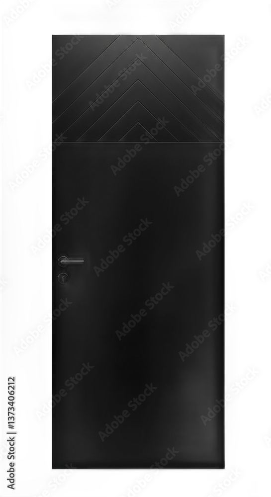 Modern Black Door with Geometric Chevron Pattern on White Background for Design Modern Black Door with Geometric Chevron Pattern on White Background for Design
