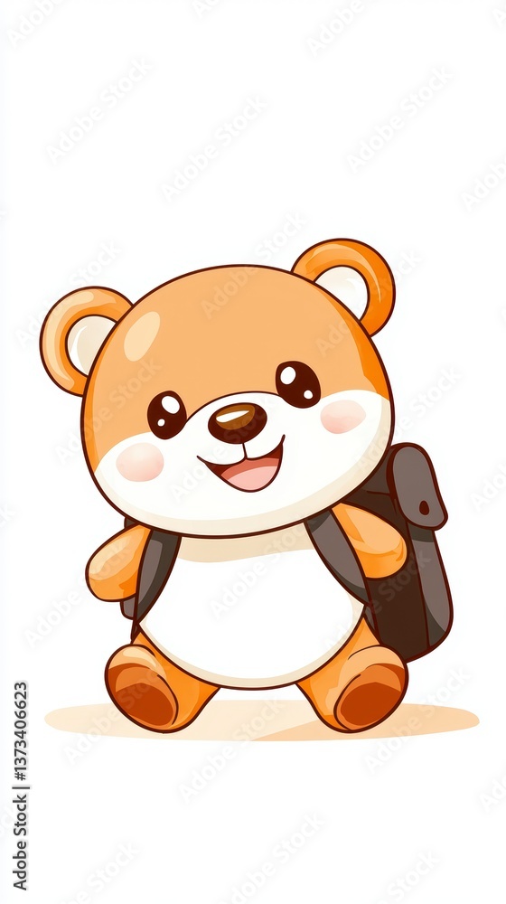 Naklejka premium Cute Bear with Backpack Ready for School