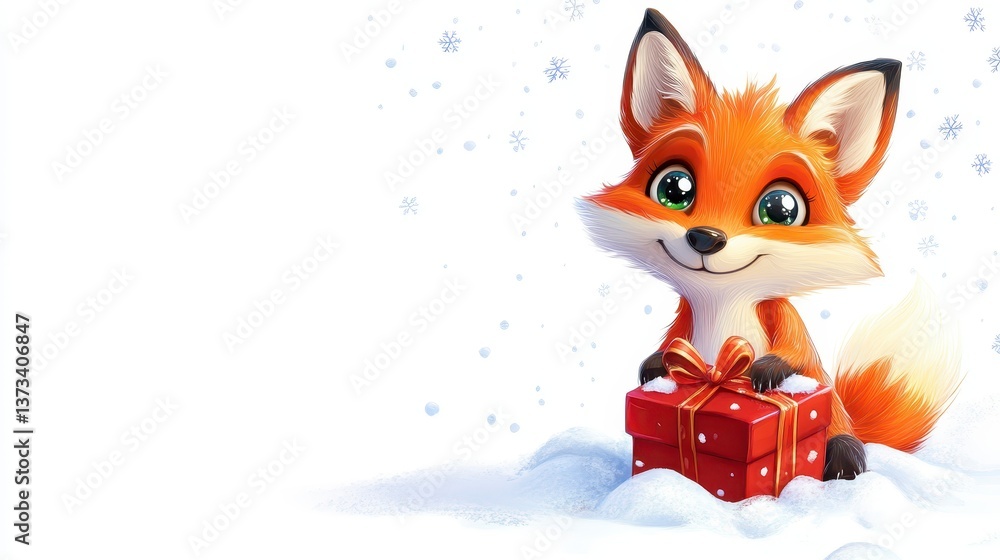 Obraz premium Charming Fox with Gift