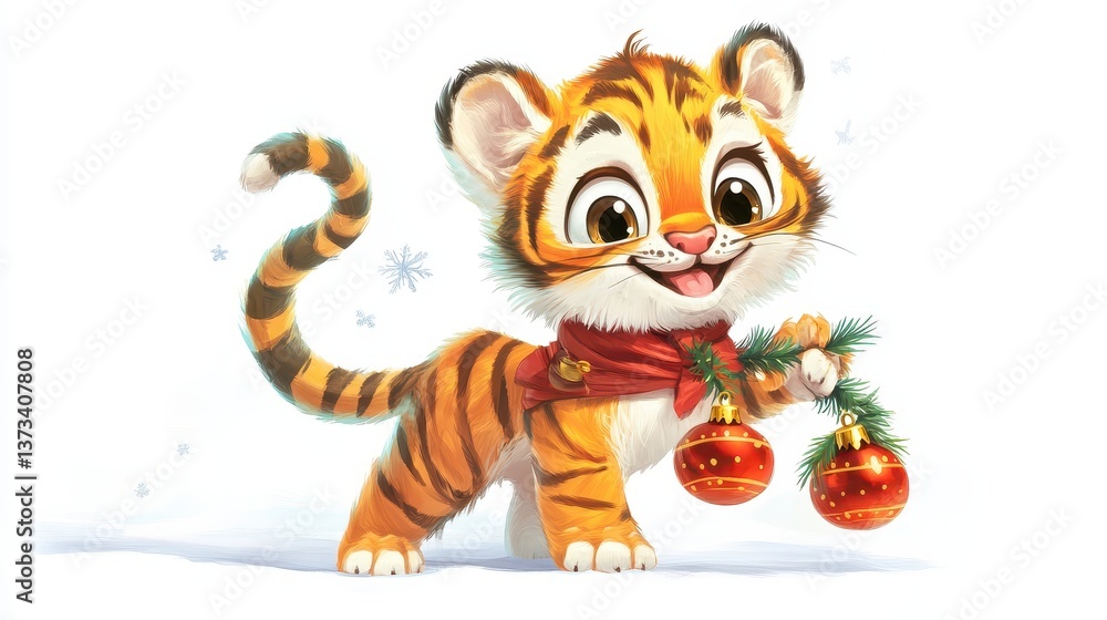 Playful Tiger Cub with Ornaments Playful Tiger Cub with Ornaments