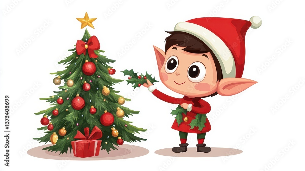 Christmas Elf Decorating Tree Christmas Elf Decorating Tree
