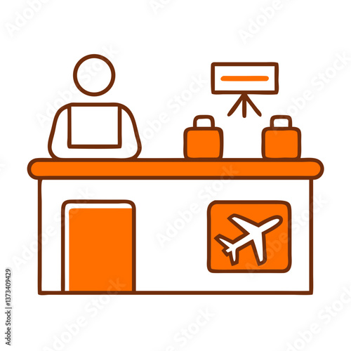 Airport Check-in Counter Illustration with Luggage and Staff  