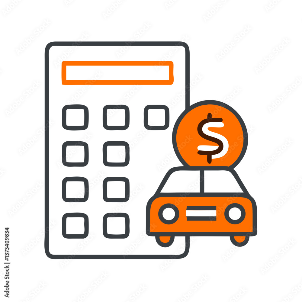 Car Cost Calculator Icon with Dollar Symbol Car Cost Calculator Icon with Dollar Symbol