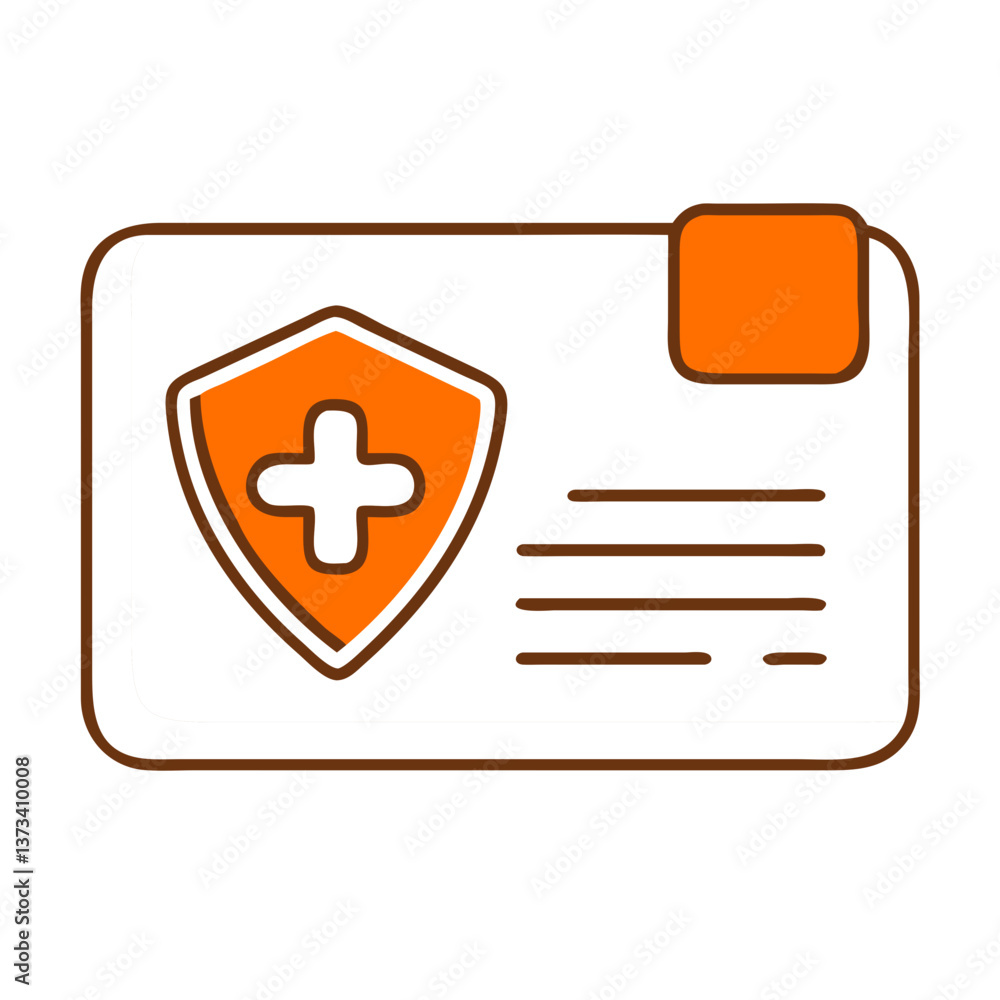 Obraz premium Health insurance card with protective shield design in orange 