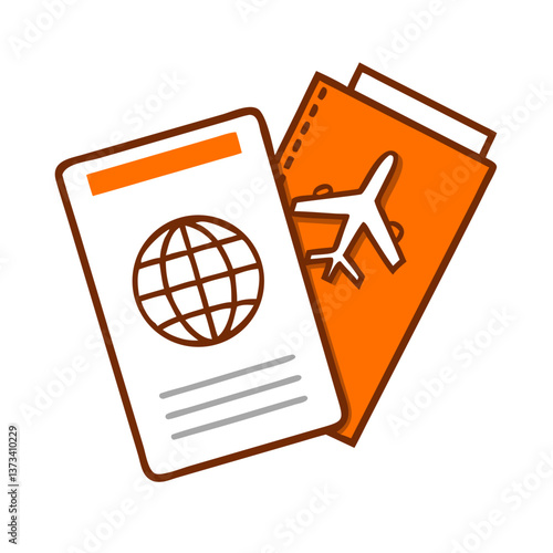 Travel Passport and Boarding Pass Icon in Flat Design  