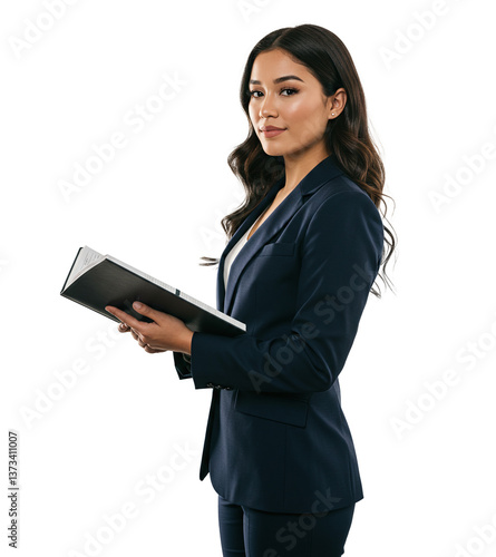 Smiling businesswoman holding a notebook