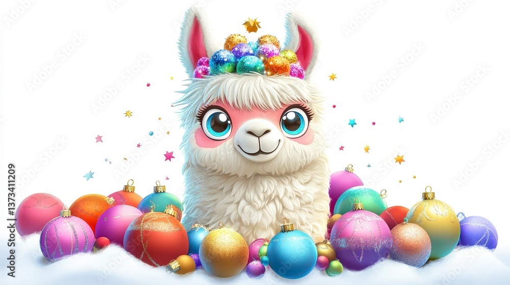 Obraz premium Cute Alpaca with Colorful Ornaments