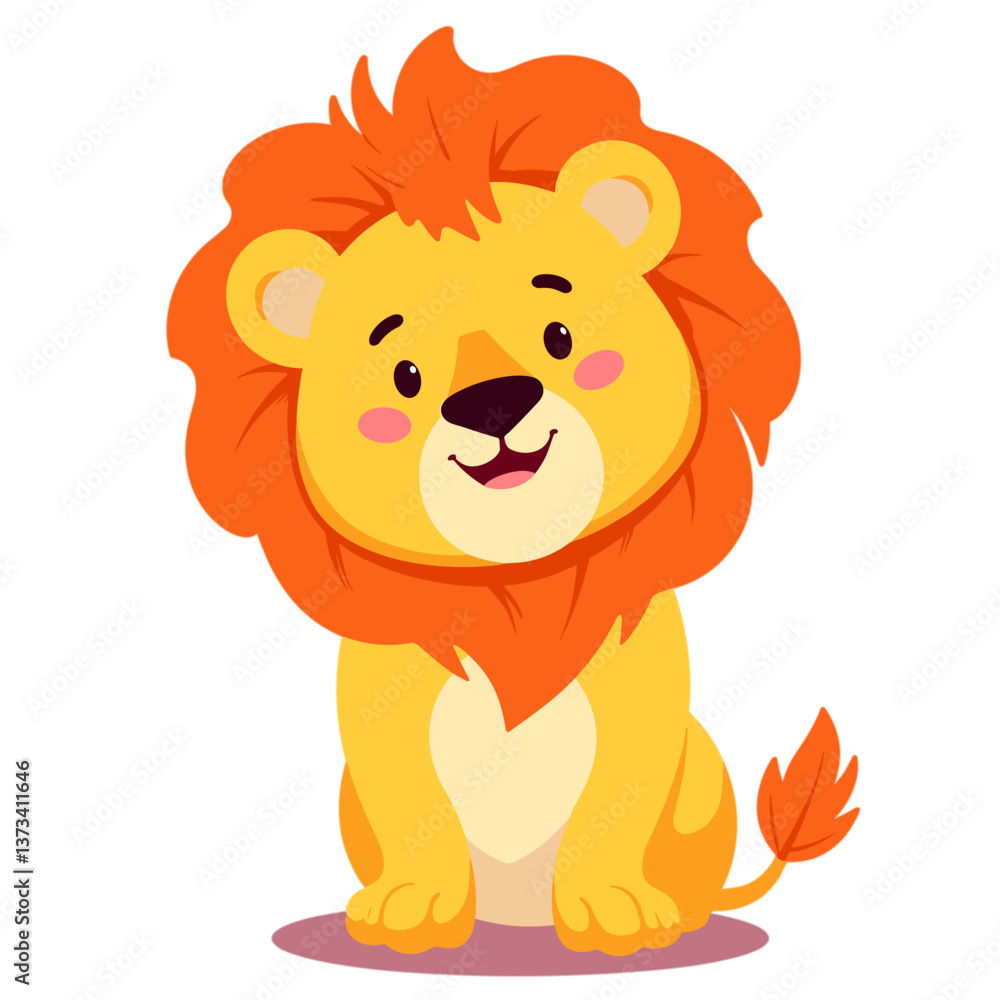 Cartoon lion cub with fluffy mane smiling on transparent background Cartoon lion cub with fluffy mane smiling on transparent background