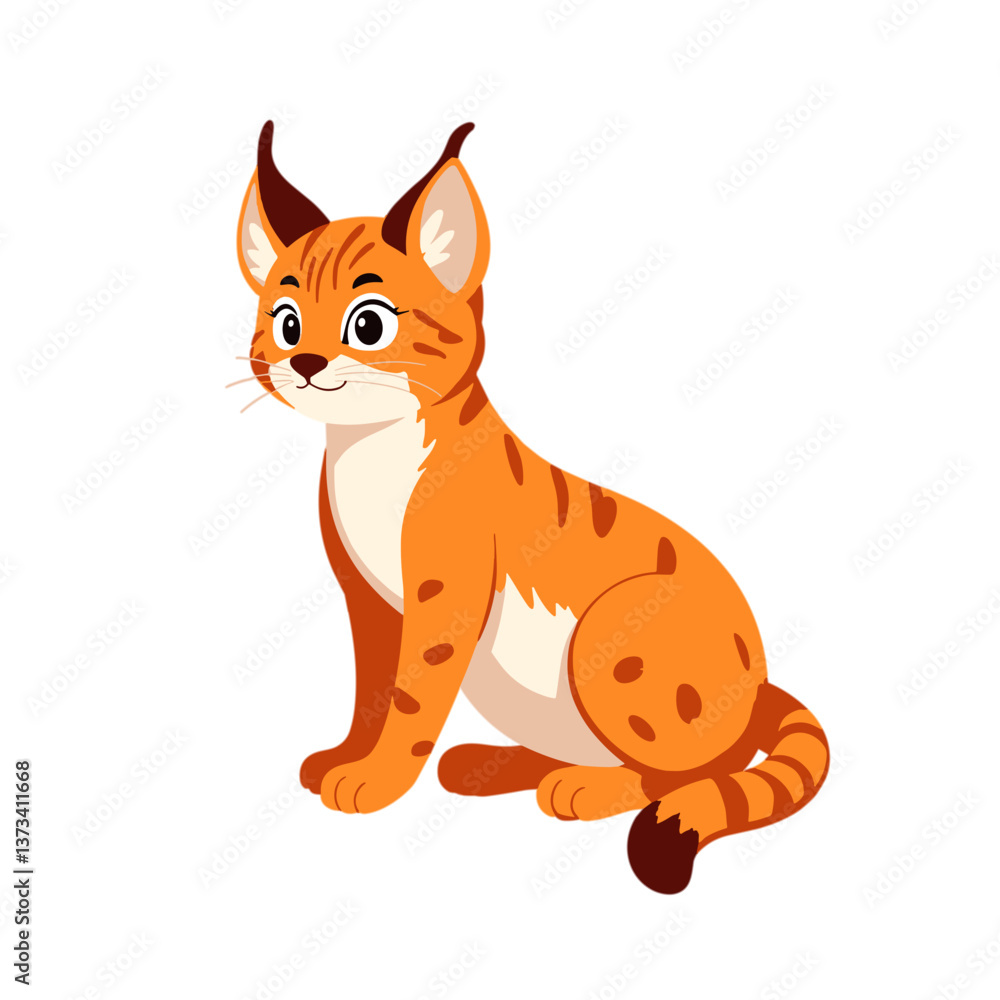 Fototapeta premium Cartoon lynx sitting with ears upright on transparent background