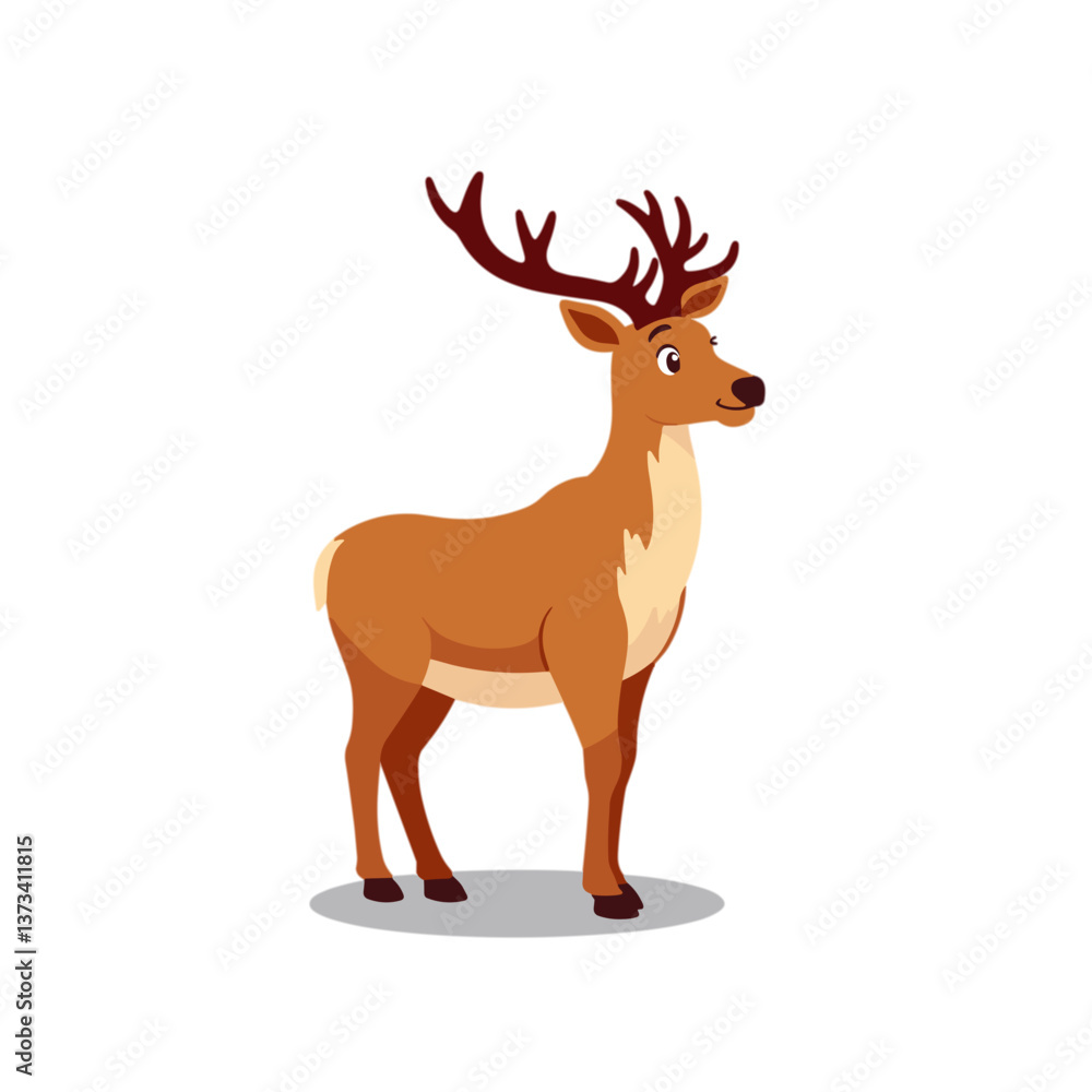 Cartoon reindeer standing with calm expression on transparent background Cartoon reindeer standing with calm expression on transparent background