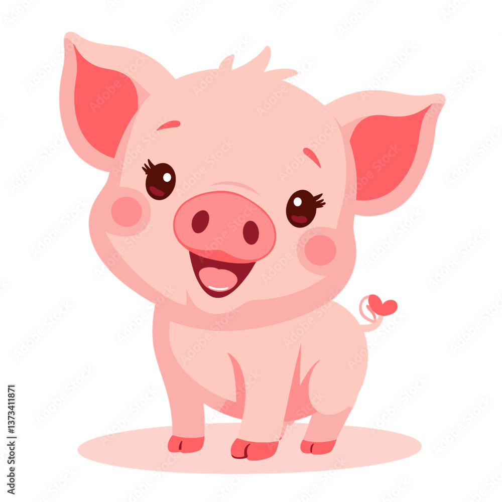 Cartoon piglet smiling with pink cheeks on transparent background Cartoon piglet smiling with pink cheeks on transparent background