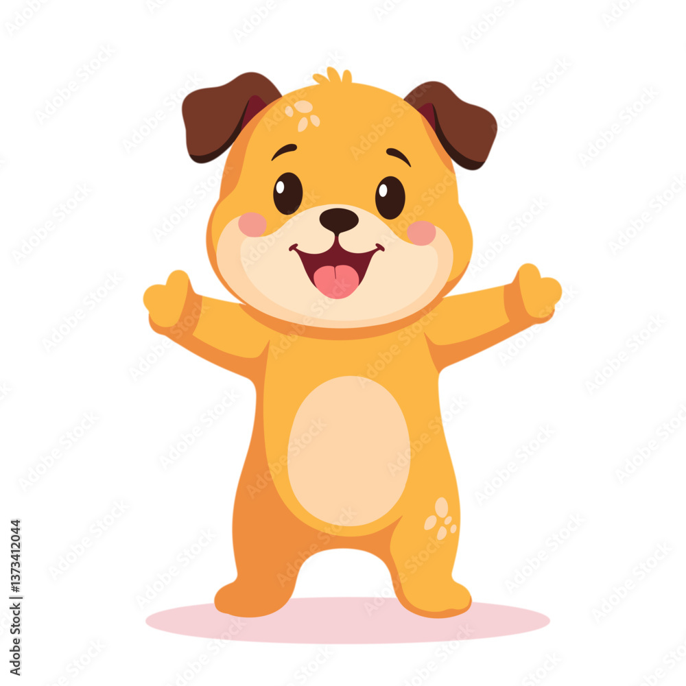 Cartoon puppy standing and smiling with paws open on transparent background Cartoon puppy standing and smiling with paws open on transparent background
