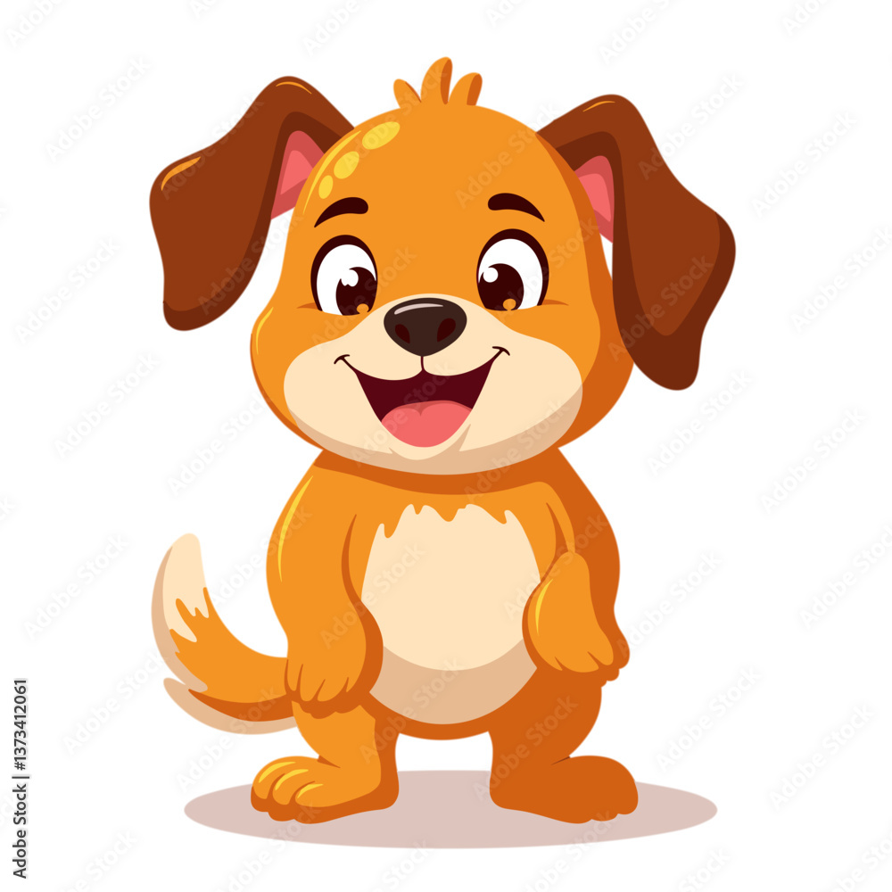 Fototapeta premium Cartoon dog standing and wagging tail on transparent background