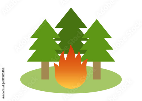針葉樹林が燃える山火事のベクターイラスト