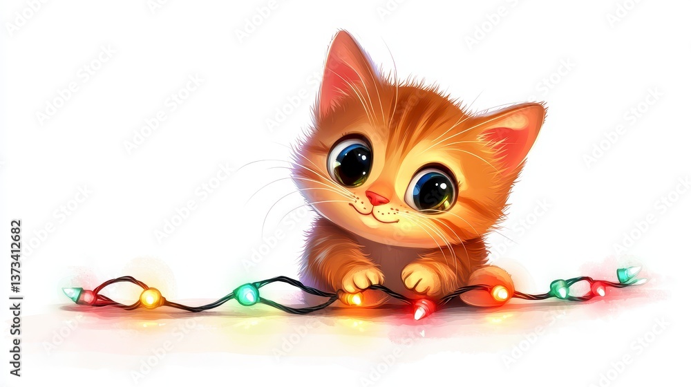 Obraz premium Cute Cat with Colorful Lights