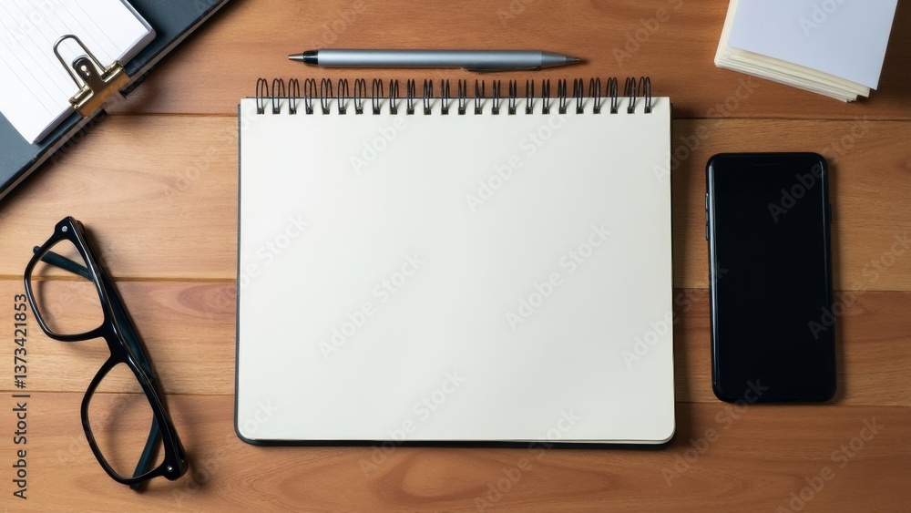 Blank Notebook Surrounded By Office Supplies Blank Notebook Surrounded By Office Supplies