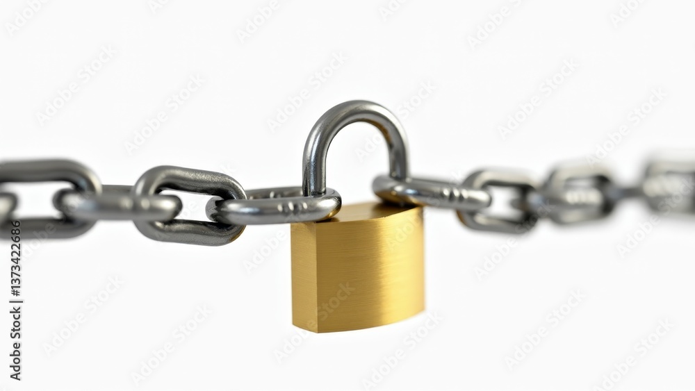 Metal Chain Secured With Brass Padlock Metal Chain Secured With Brass Padlock